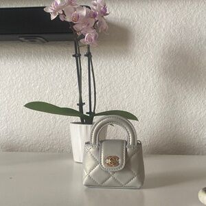 CHANEL Silver Mini Quilted Top-Handle Bag